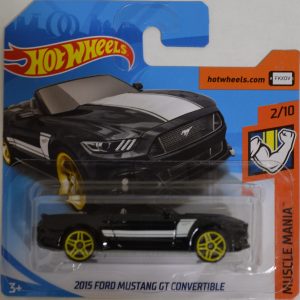 Black Ford Mustang GT Convertible Hot Wheels HW ‘Muscle Mania’ International Short Card Series 1:64 Scale Collectible Die Cast Model Car #2/10