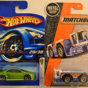 Hot Wheels Compatible Honda Civic SI Green 028 HW 2006 First Edition Series & Matchbox MBX Runway Wrangler 1:64 Scale Collectible Die Cast Model Car Bundle