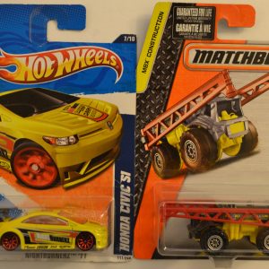 Hot Wheels Honda Civic SI Yellow 117/244 HW Nightburnerz ’11 Series & Matchbox Rain Maker 1:64 Scale