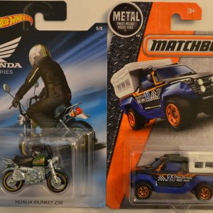 Hot Wheels Compatible Honda Monkey Chrome 5 of 8 HW Honda 2018 Series & Matchbox MBX Travel Trecker 1:64 Scale Collectible Die Cast Model Car Bundle