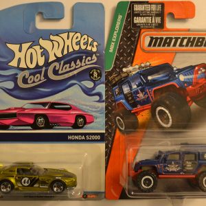 Hot Wheels Compatible Honda S2000 Gold 23/30 HW Cool Classics Series & Matchbox MBX Jeep Wrangler Superlift 1:64 Scale Collectible Die Cast Model Car Bundle