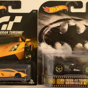 Hot Wheels 2 Cars Bundle Lamborghini Gallardo LP 570-4 Superleggera Gran Turismo Series & HW Batmobile Batman Returns Series 1:64 Scale Collectible Die Cast Model Car