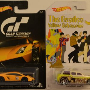 Hot Wheels 2 Cars Bundle Lamborghini Gallardo LP 570-4 Superleggera Gran Turismo Series & HW Cockney Cab II The Beatles Yellow Submarine Series 1:64 Scale Collectible Die Cast Model Car