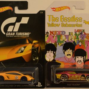 Hot Wheels 2 Cars Bundle Gallardo LP 570-4 Gran Turismo Series & Fast Felion The Beatles Series 1:64