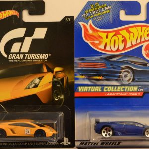 Hot Wheels 2 Cars Bundle Lamborghini Gallardo LP 570-4 Superleggera Gran Turismo Series & HW Lamborghini Diablo Virtual Collection Series 1:64 Scale Collectible Die Cast Model Car