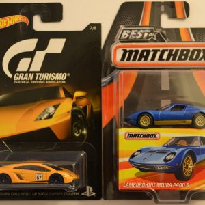 Hot Wheels 2 Cars Bundle Lamborghini Gallardo LP 570-4 Superleggera Gran Turismo Series & MBX Lamborghini Miura P400 S Best of Matchbox Series 1:64 Scale Collectible Die Cast Model Car