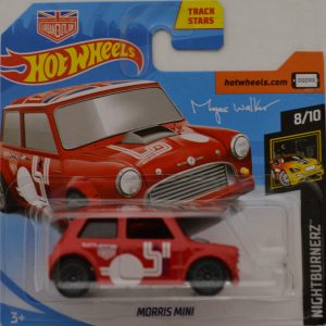 Red Morris Mini Hot Wheels HW ‘Nightburnerz’ International Short Card Series 1:64 Scale Collectible Die Cast Model Car #8/10