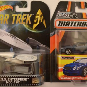 Hot Wheels 2 Cars Bundle U.S.S. Enterprise NCC-1701 Star Trek Retro Series & MBX ’06 Bently Continental GTE Best of Matchbox Series 1:64 Scale Collectible Die Cast Model Car