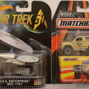 Hot Wheels 2 Cars Bundle U.S.S. Enterprise NCC-1701 Star Trek Retro Series & MBX ’89 Chevy Blazer 4×4 Best of Matchbox Series 1:64 Scale Collectible Die Cast Model Car