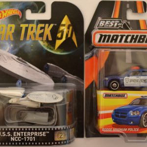Hot Wheels 2 Cars Bundle U.S.S. Enterprise NCC-1701 Star Trek Retro Series & MBX Dodge Magnum Police Best of Matchbox Series 1:64 Scale Collectible Die Cast Model Car