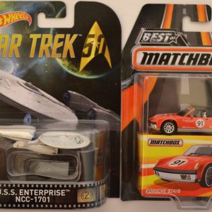 Hot Wheels 2 Cars Bundle U.S.S. Enterprise NCC-1701 Star Trek Retro Series & MBX Porsche 914/6 Best of Matchbox Series 1:64 Scale Collectible Die Cast Model Car