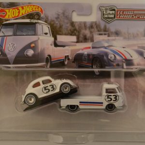 VW Beetle & VW Transporter T1 Pickup Blue Custom-Made Hot Wheels w/Real Rider Team Transport 1:64