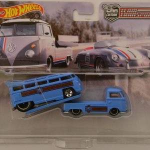 VW Drag Bus & VW Transporter T1 Pickup Blue Custom-Made Hot Wheels w/Real Rider Team Transport 1:64
