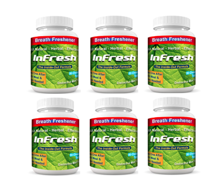InFresh Bad Breath Chewable Tablets All Natural for Instant Inside-Out Freshness. 6-Pack Special