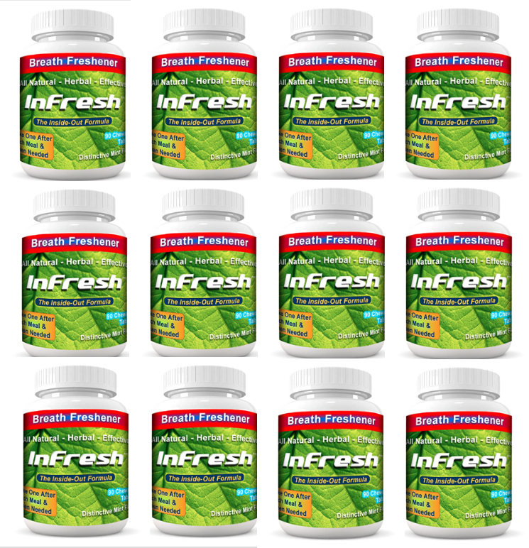 InFresh Bad Breath Chewable Tablets All Natural for Instant Inside-Out Freshness. 12-Pack Special